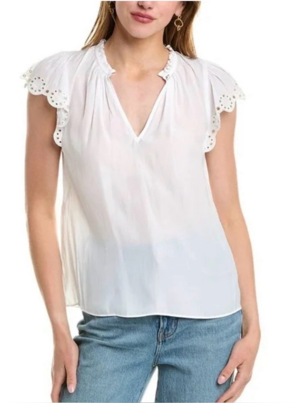 Ramy Brook Cream Ruffled Relaxed Blouse - Picture 3 of 15